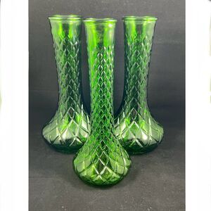 Lot Of 3 Vintage Hoosier Green Diamond Bud Vases